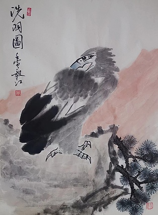 当代著名书画家 醉墨 朱毅江国画《洗羽图》50*66厘米