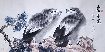 当代著名书画家 醉墨 朱毅江国画《耆英图》100*50厘米