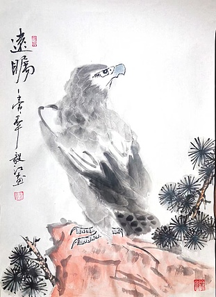 当代著名书画家 醉墨 朱毅江国画《远瞩》75*50厘米