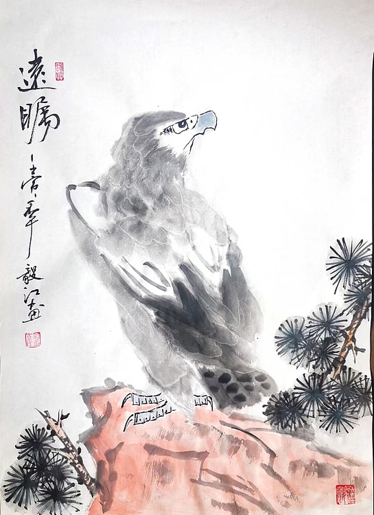 当代著名书画家 醉墨 朱毅江国画《远瞩》75*50厘米
