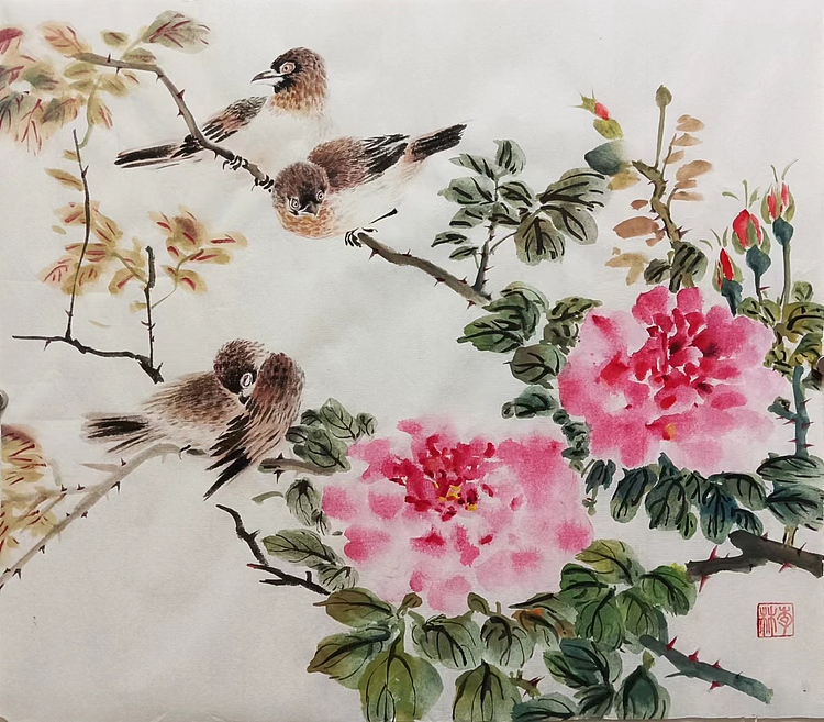 砚沐 花鸟湖北美术学院艺术硕士李林国画作品