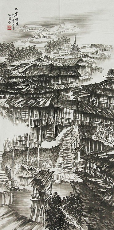 画家 周裕国 古寨情浓