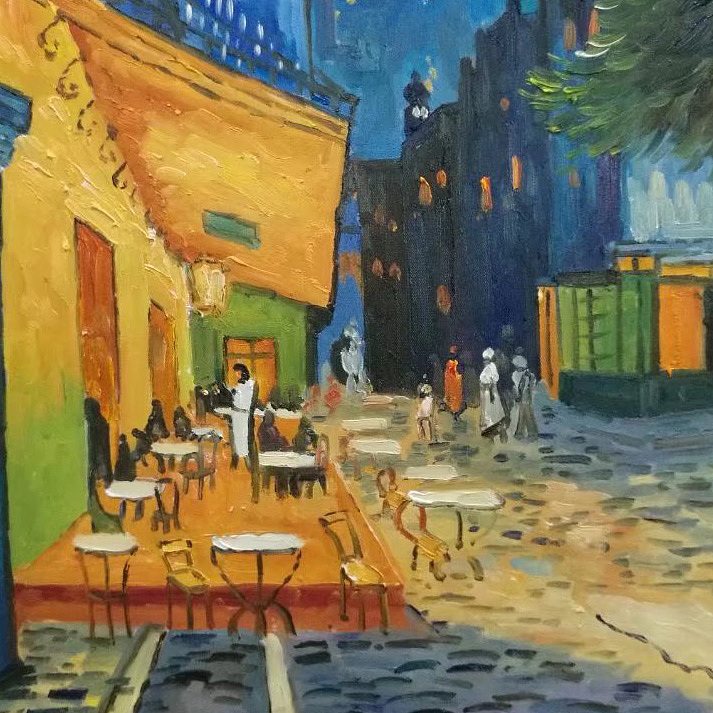 胡冰 纯手绘精品油画《夜色下的酒店》
