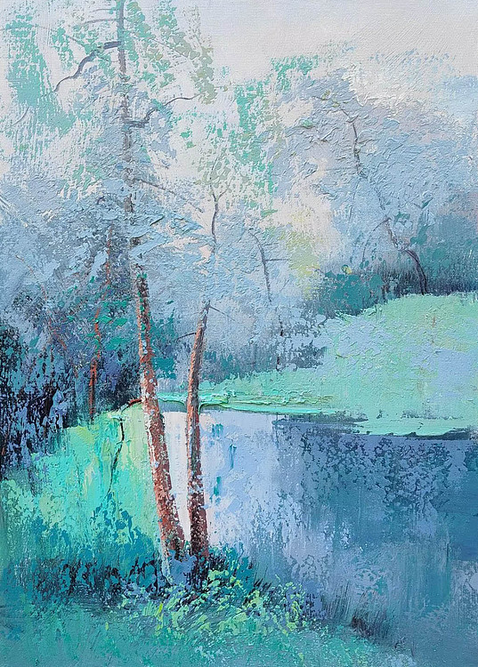 胡冰 纯手绘精品油画《风景2》