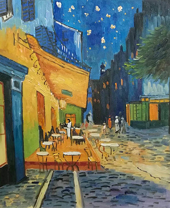 胡冰 纯手绘精品油画《夜色下的酒店》
