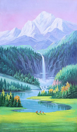 胡冰 纯手绘精品油画《高山流水》