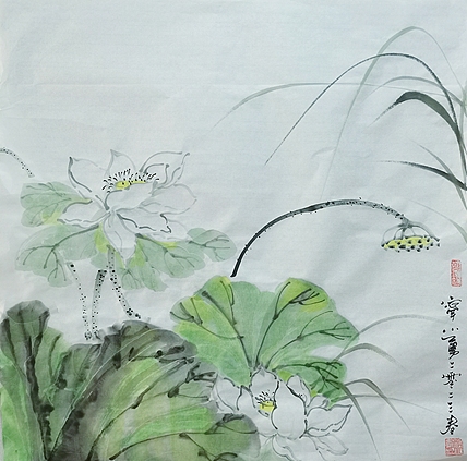 西安美术学院 青年潜力艺术家 宁晓永 精品国画（雨荷）