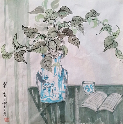 西安美术学院 青年潜力艺术家 宁晓永 精品国画（有书的静物）