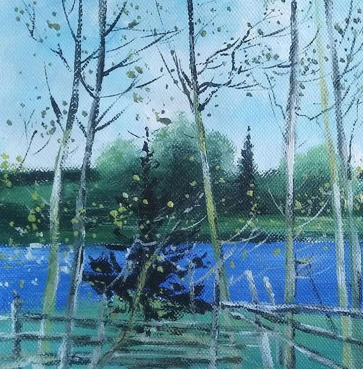 胡冰 纯手绘精品油画《幽静的湖》