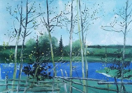 胡冰 纯手绘精品油画《幽静的湖》