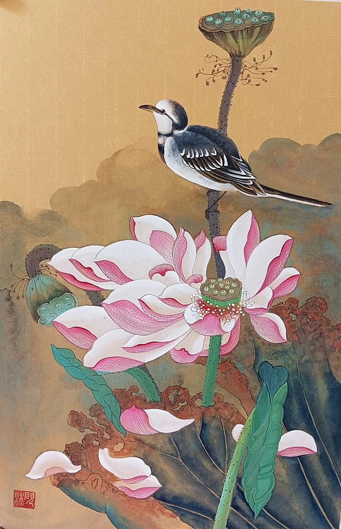 砚沐 荷花湖北美术学院艺术硕士李林国画作品