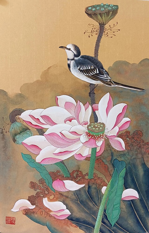 砚沐 荷花湖北美术学院艺术硕士李林国画作品
