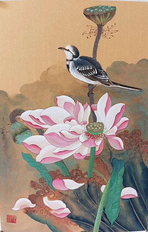 砚沐 荷花湖北美术学院艺术硕士李林国画作品