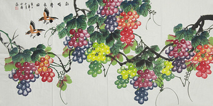 当代画家 韦仲博 歌唱丰收 国画作品