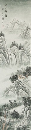 四尺对开山水——画家李仙山