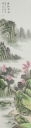 四尺对开山水——画家李仙山
