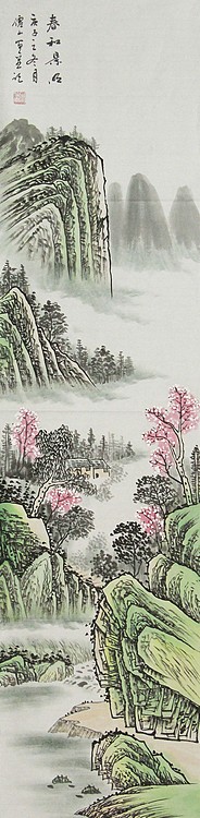 四尺对开山水——画家李仙山
