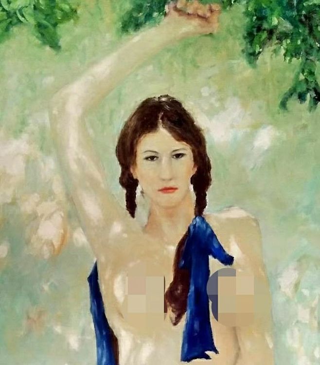 岳志敏 原创油画作品《树影下的女人体》