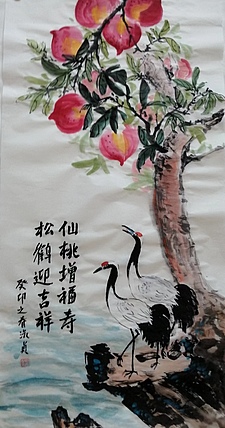 小雨 仙桃增福寿，松鹤迎吉祥