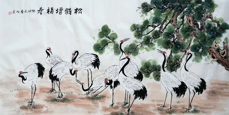 小雨 松鹤增福寿