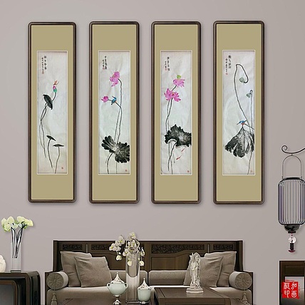 宫平 荷美图四条屏