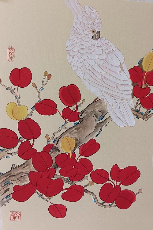 砚沐 红叶小鸟湖北美术学院艺术硕士李林国画作品