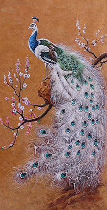 胡冰 纯手绘精品油画《孔雀1》