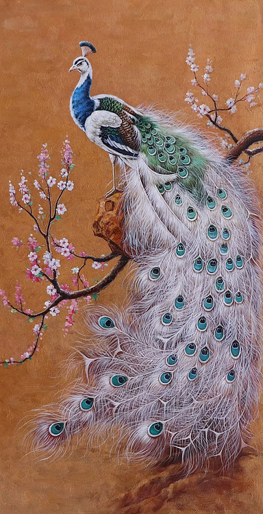 胡冰 纯手绘精品油画《孔雀1》
