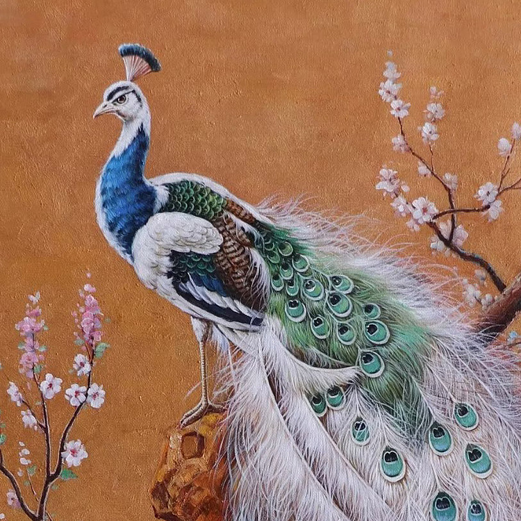 胡冰 纯手绘精品油画《孔雀1》