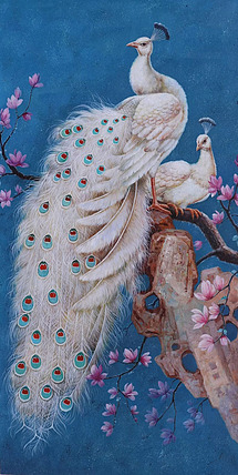 胡冰 纯手绘精品油画《孔雀2》