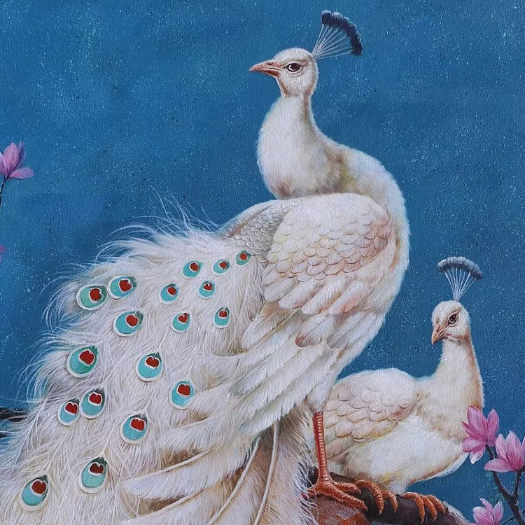 胡冰 纯手绘精品油画《孔雀2》