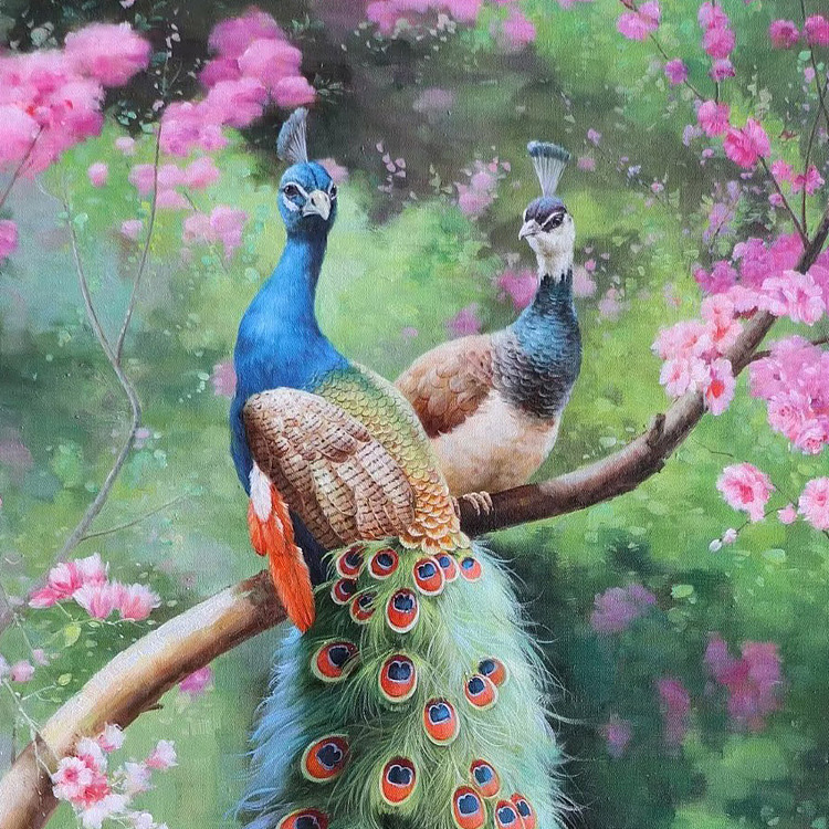 胡冰 纯手绘精品油画《孔雀3》