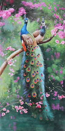 胡冰 纯手绘精品油画《孔雀3》