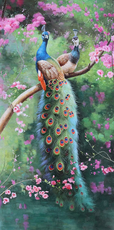 胡冰 纯手绘精品油画《孔雀3》