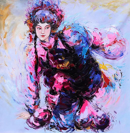 胡冰 纯手绘精品油画《戏曲人物1》