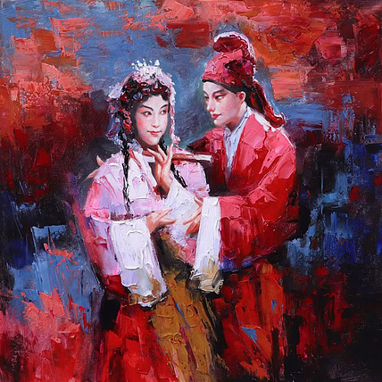 胡冰 纯手绘精品油画《戏曲人物9》