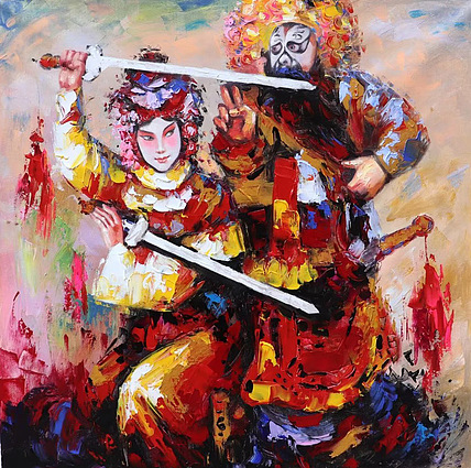 胡冰 纯手绘精品油画《戏曲人物5》