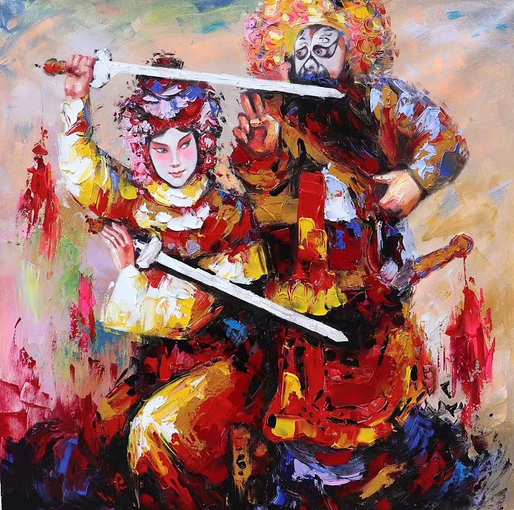 胡冰 纯手绘精品油画《戏曲人物5》