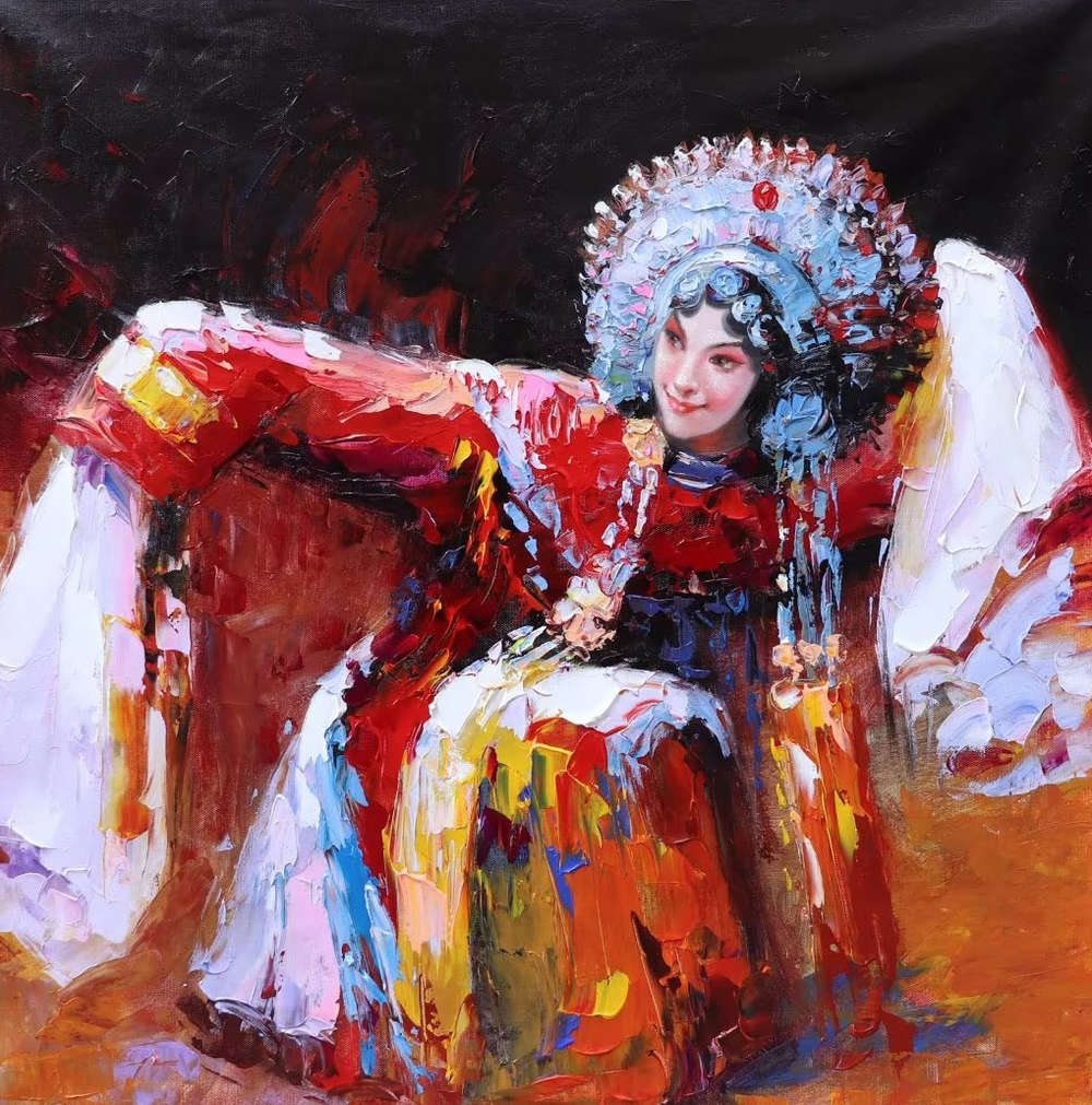 胡冰 纯手绘精品油画《戏曲人物8》