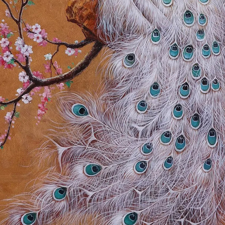 胡冰 纯手绘精品油画《孔雀1》