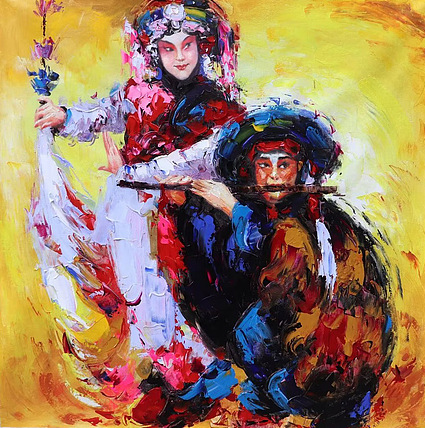 胡冰 纯手绘精品油画《戏曲人物2》