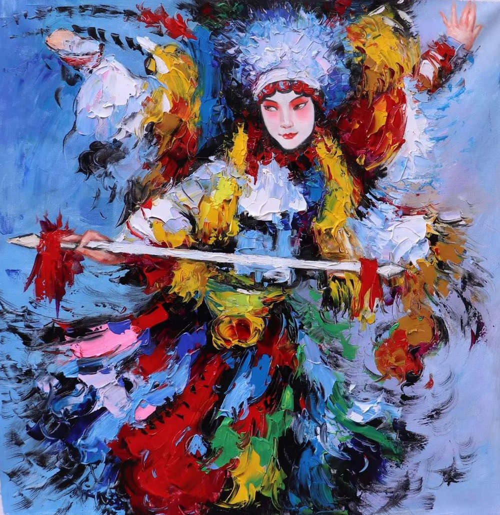 胡冰 纯手绘精品油画《戏曲人物7》