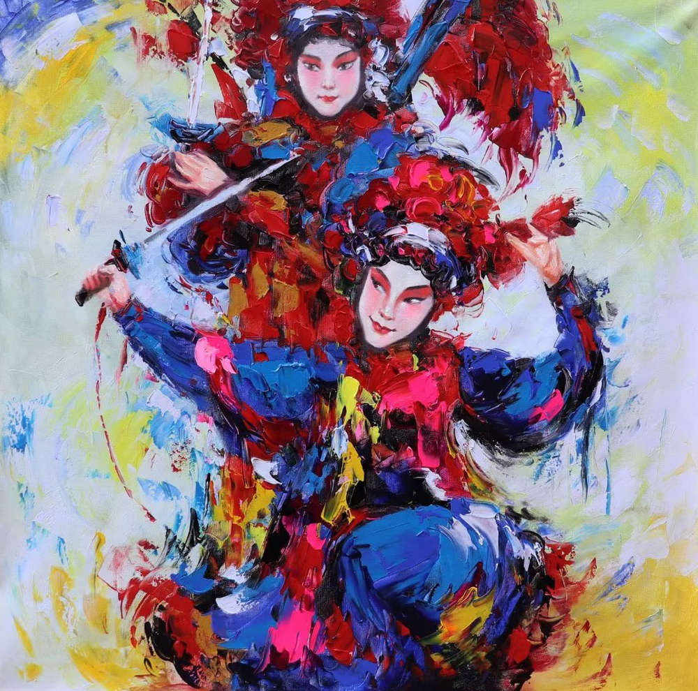 胡冰 纯手绘精品油画《戏曲人物6》