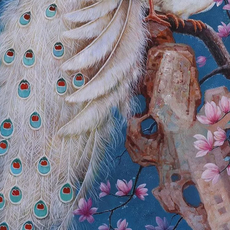 胡冰 纯手绘精品油画《孔雀2》