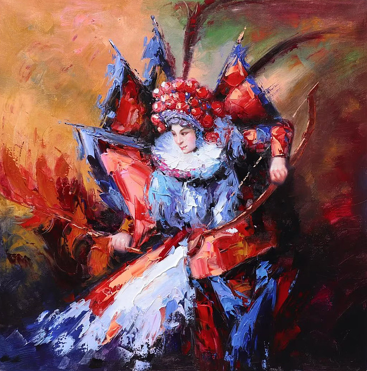 胡冰 纯手绘精品油画《戏曲人物3》