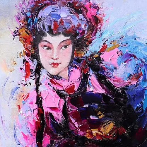 胡冰 纯手绘精品油画《戏曲人物1》