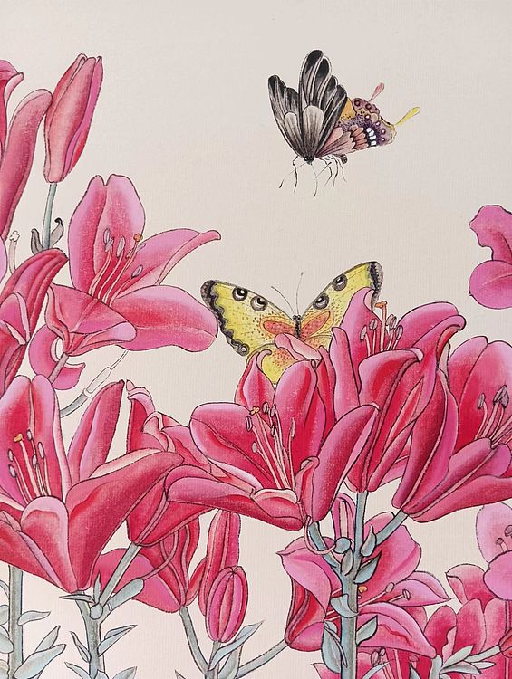 砚沐 百合花园湖北美术学院艺术硕士李林国画作品