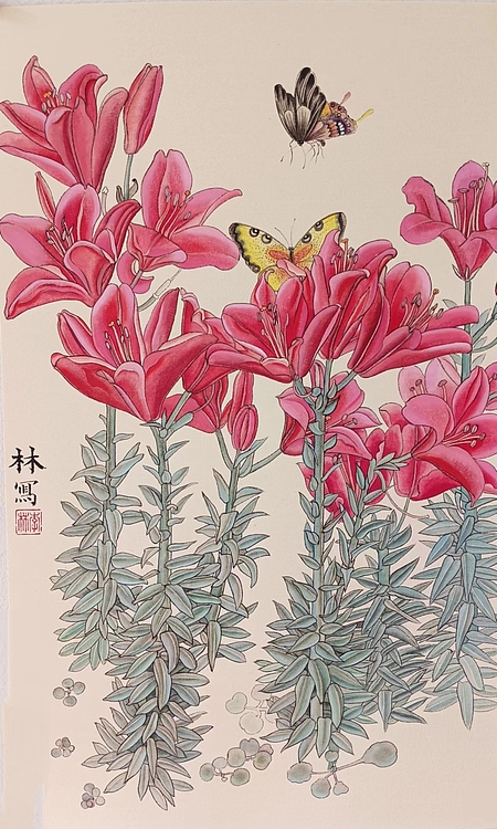 砚沐 百合花园湖北美术学院艺术硕士李林国画作品
