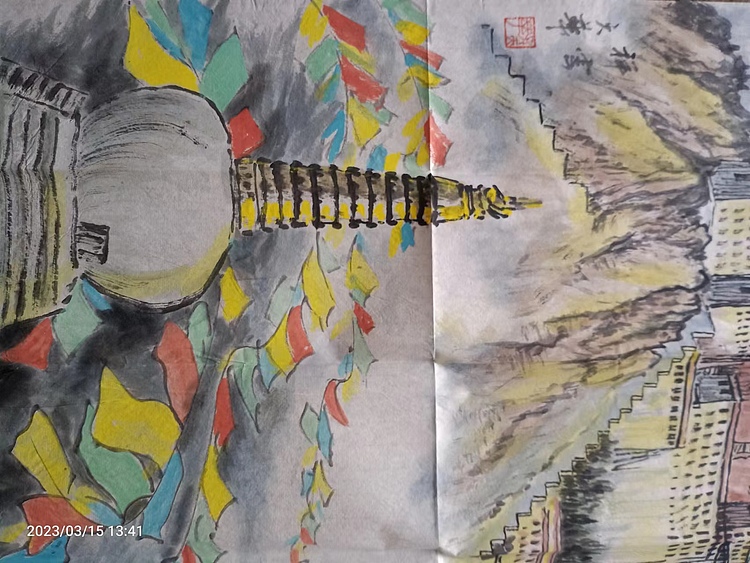 高级工艺美术师教师旅德画家  孙天华 山水画  祥云