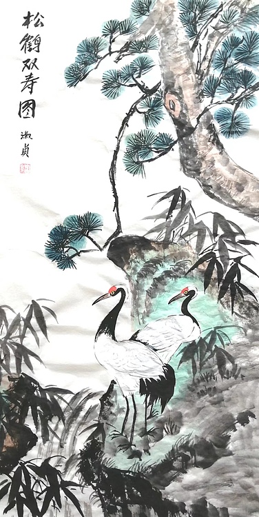 小雨 松鹤双寿